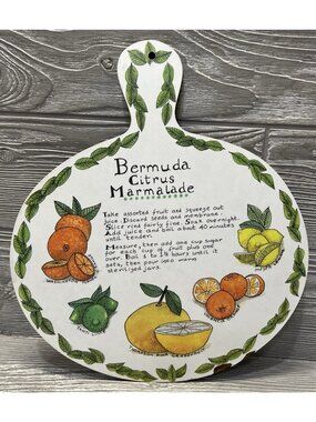 1980s Bermuda Citrus Marmalade Recipe Cutting Board Kitchen Decor Wood Laminate
